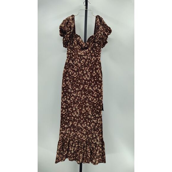 Lulus Dresses & Skirts - Lulus Women Remarkably Flourishing Brown Floral Puff Sleeve Midi Dress L